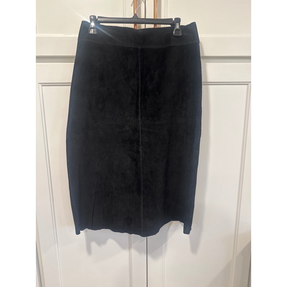 Clio Vintage Black Suede Leather Pencil Skirt High Waist Midi Womens  size 8